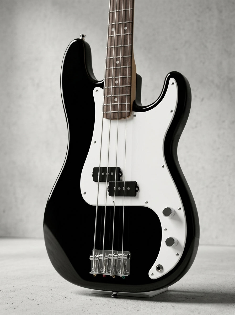 Black Squier Precision Bass with laurel fingerboard