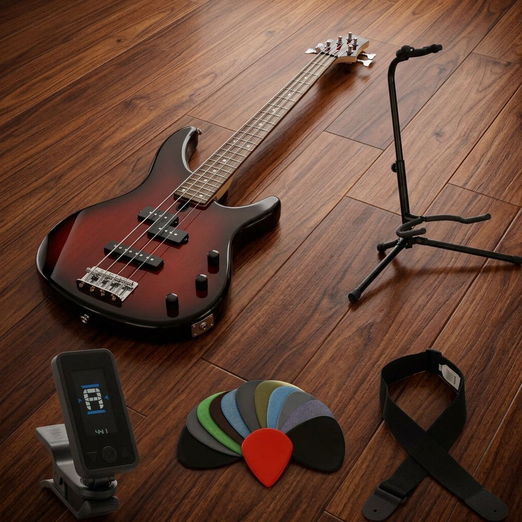Yamaha TRBX174 4 string bass bundle with accessories